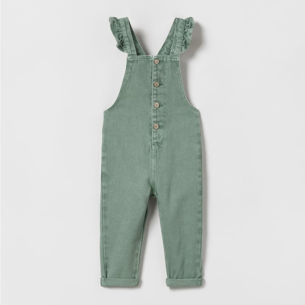 Zara Ruffle Denim Jumpsuit Size 2-3 NWT